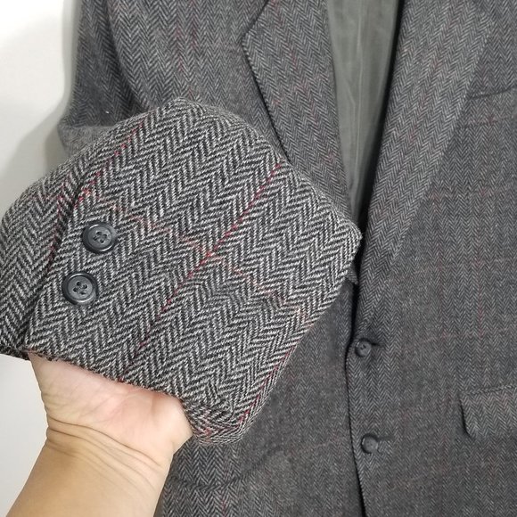 Vintage Wm.H.Leishman 100% Lambs Wool Herringbone Blazer Lined Pockets Professor - Picture 2 of 11